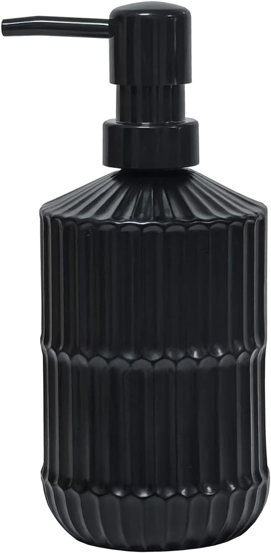 Black Glass Soap Dispenser with Pump, 15oz Refillable Liquid Hand Soap Dispenser, Lotion Dish Soap Dispenser for Modern Home Decor, Bathroom, Kitchen Countertop, Hotel