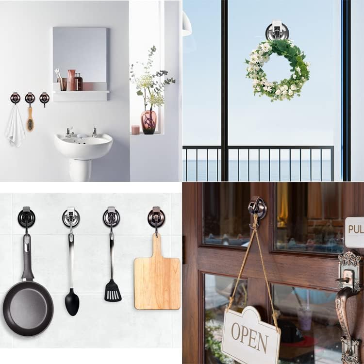Wreath Cup Hook, Easy to Install and Remove, No Hole Punched,Black- Plated Plished Super Suction Hanger for Kitchen，Bathroom and Restroom,4Pack