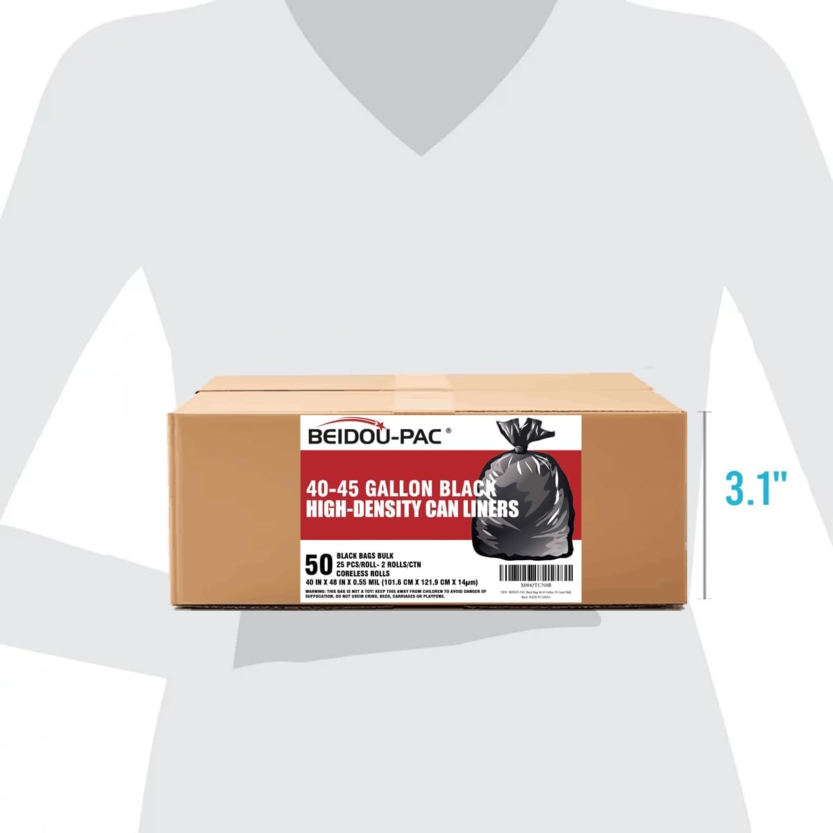 40-45 Gallon Lawn & Leaf Trash Bags, 50 Count Bulk, Black Garbage bags, Multi-purpose Trash Can Bin Liners for Home Commercial, Outdoor, Construction, Industrial