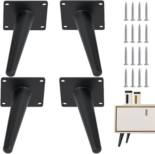 4PCS 5 Inch Matte Black Tapered Angled Legs for Furniture, Metal Mid Century Mordern Feet, Heavy Duty Slanted Stand Legs Kit for Couch, Coffee Table, Desk, Dresser, Sofa, Chair