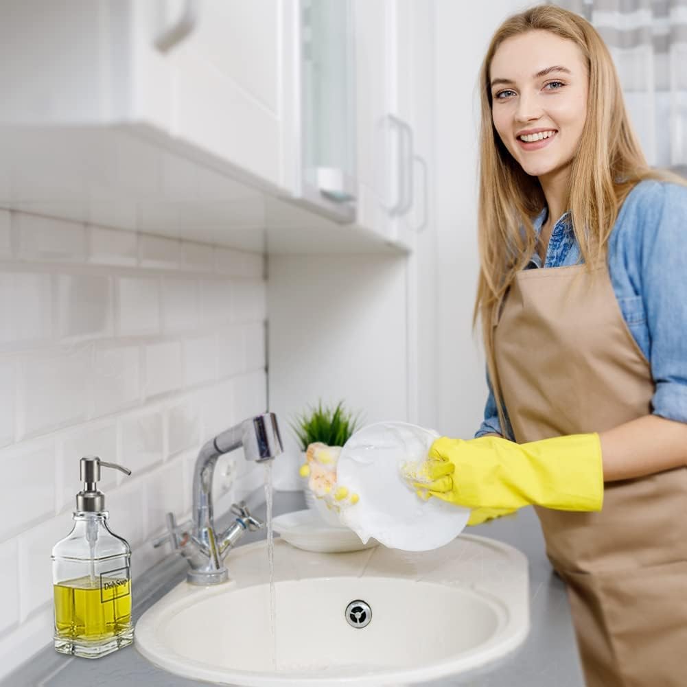 JASAI Antique Design Soap Dispenser with Rust Proof 304 Stainless Steel Pump, Refillable Clear Glass soap Dispenser with 10Pcs Clear Stickers, Premium Kitchen & Bathroom Soap Dispenser