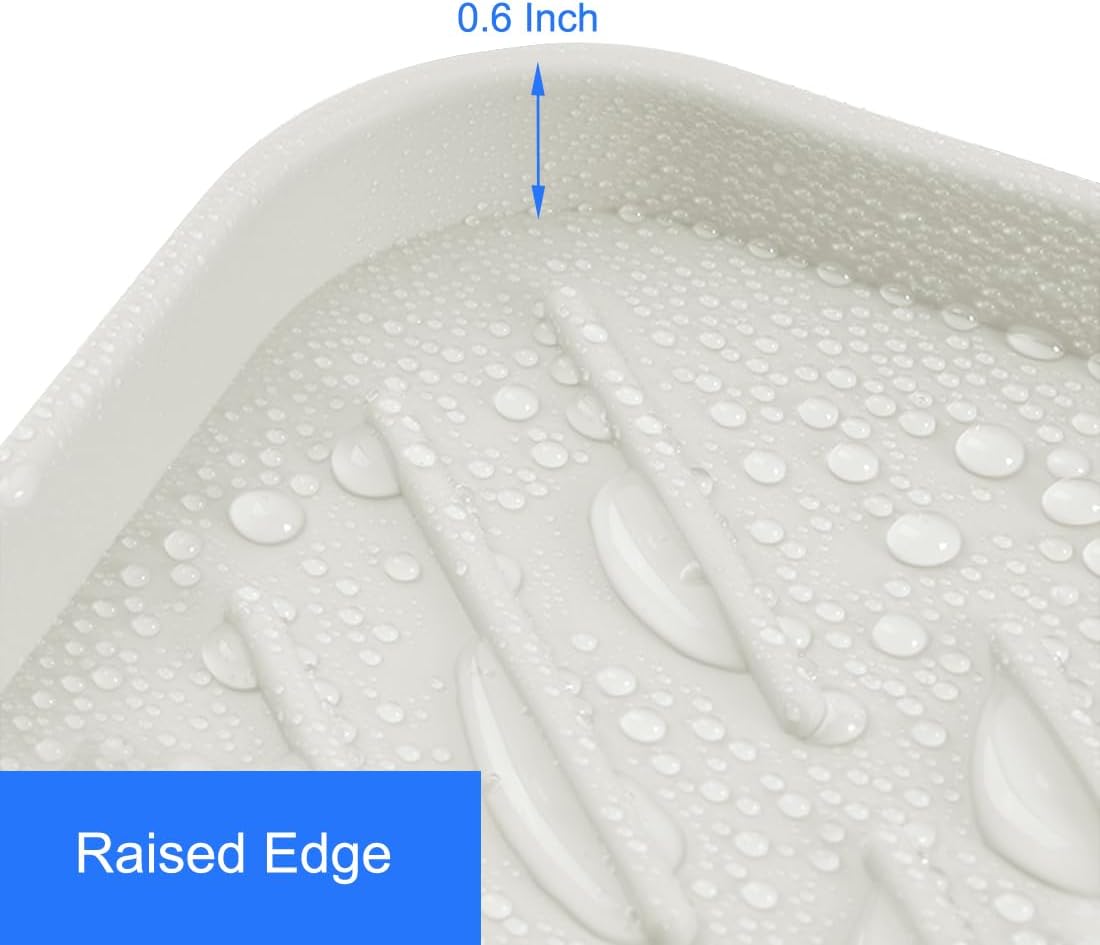 Sponge Holder with Drain Spout, Silicone Sponge Tray for Kitchen Sink, Rubber Soap Dish for Shower Bathroom (Beige, 4.7" x 3.6")