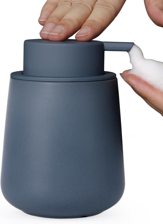 INGOFIN Ceramic Foaming Soap Dispenser - 12 oz Foam Hand Soap Dispenser Bathroom, Ceramic Dish Soap Modern Dispenser with Pump for Kitchen, Matte Blue