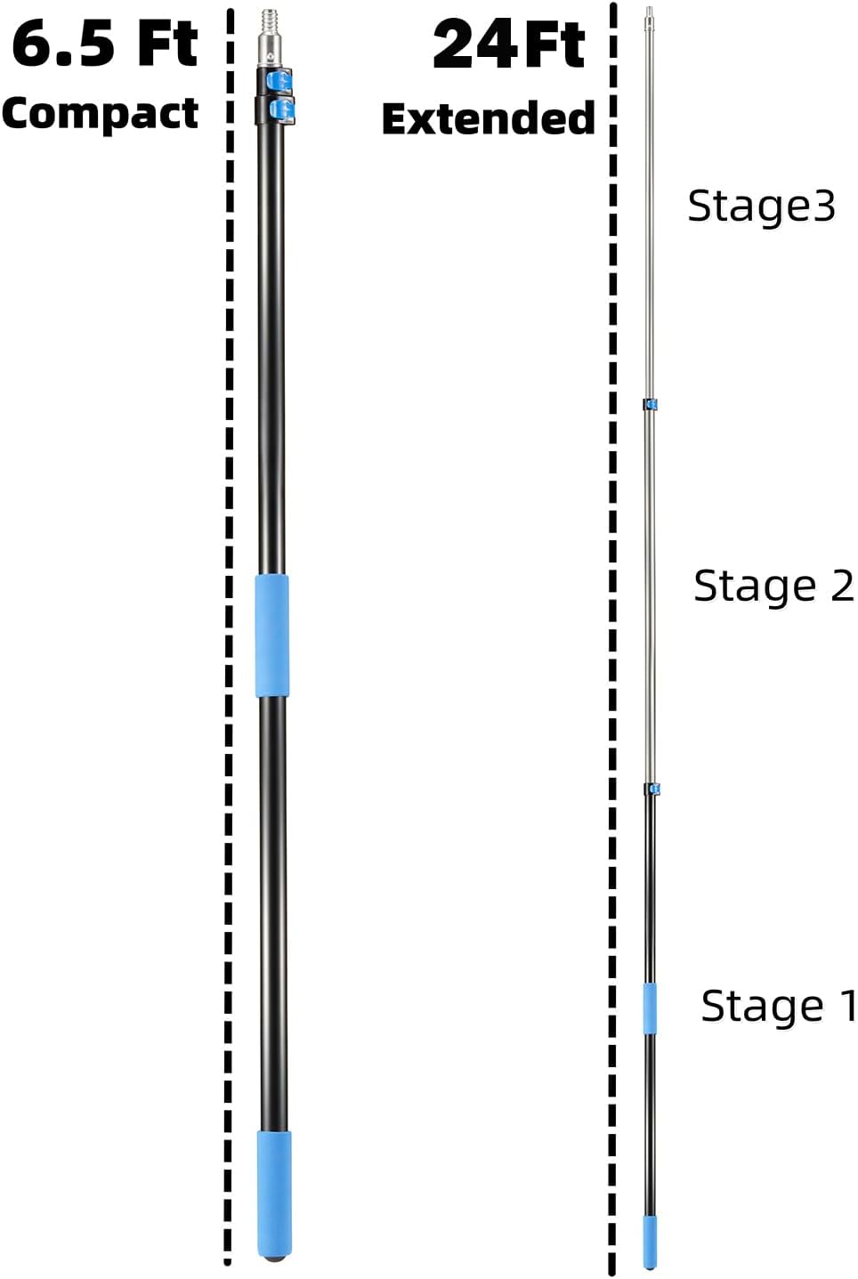 30 Foot High Ceiling Fan Duster with 6-24 Foot Extension Pole, Extendable Reusable Cobweb, Feather, Window Cleaning Squeegee Kit
