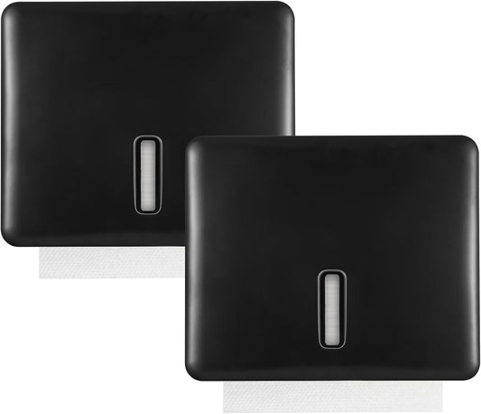 2-Pack Multifold Paper Towel Dispenser Wall Mount (Black) – Large Capacity C-Fold, Trifold, and Folded Commercial Hand Towel Holder for Bathroom & Restroom – Adhesive or Screw Mounted