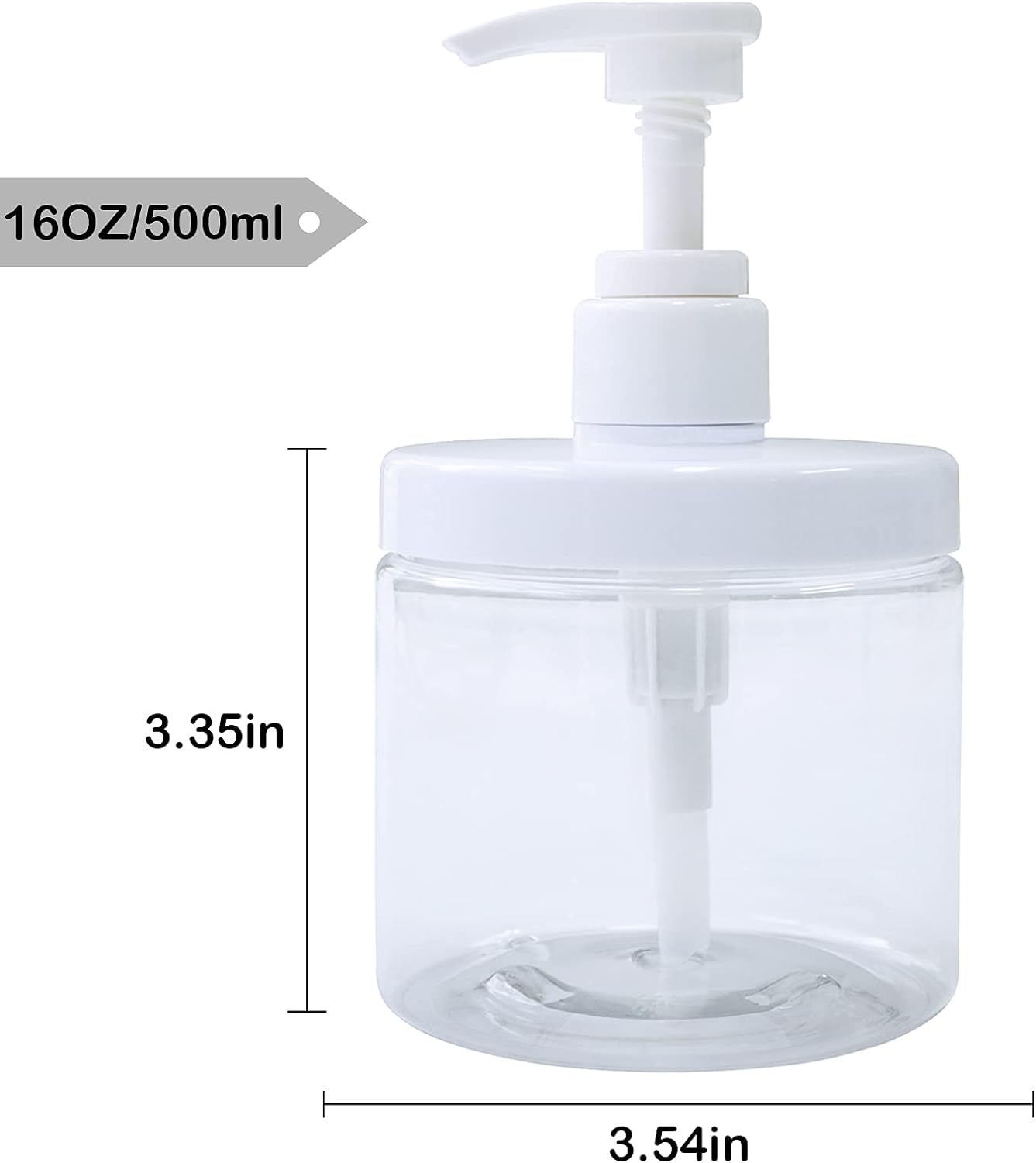 Cosywell Pump Bottle Dispenser Plastic Refillable Bottles Wide Mouth Jar Style Empty Bathroom Shower Containers for Lotion Shampoo Conditioner (Clear, 2X 500ml)