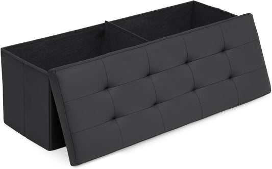 Athena Collection 43" Storage Ottoman Bench Folding Bench with 130L Hidden Storage, Large End of Bed Bench PU Leather Foot Rest Stool Chest with Flipping Lid for Living Room, Bedroom, Entryway, Black