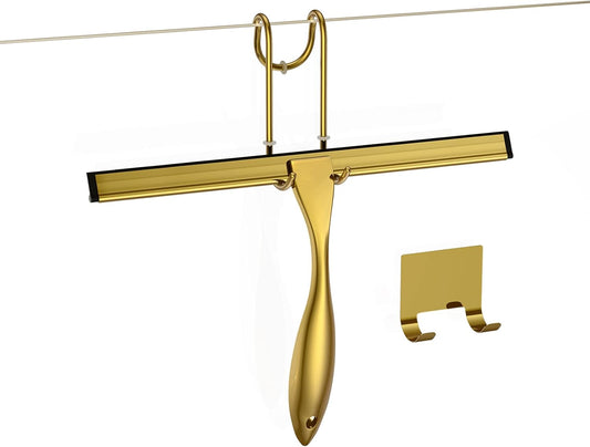 Shower Squeegee for Glass Door 12-Inch Stainless Steel Bathroom Squeegee Window Wiper, 100% Streak-Free, Includes Shower Door Hook and Adhesive Hook, for Window Mirror Tiles Car All-Purpose Squeegee