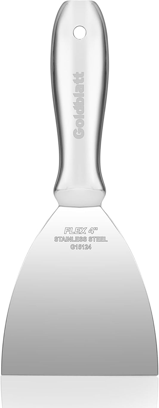 Goldblatt 4" Putty Knife, One-Piece Paint Scraper Tool, All Stainless Steel Joint Knife with Flexible Blade, Seamless Design, Metal Ergonomic Handle - for Drywall Repairing, Finishing and Scraping