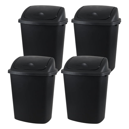 10 Gallon / 40 L Swing Lid Kitchen Trash Can, 4-Pack, Office, College, Classroom Garbage Bins, Plastic Waste Basket, Black