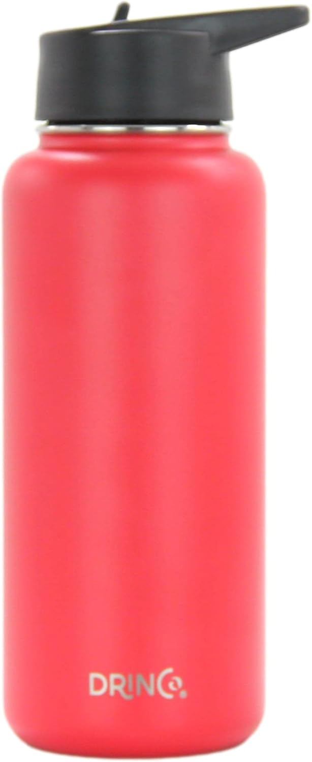 DRINCO Stainless Steel Water Bottle Spout Lid Vacuum Insulated Double Wall Water Bottle Wide Mouth (40oz 32oz 22oz 18oz 14oz) Leak Proof Keeps Cold or Hot (32 oz, 32oz Barn Red)