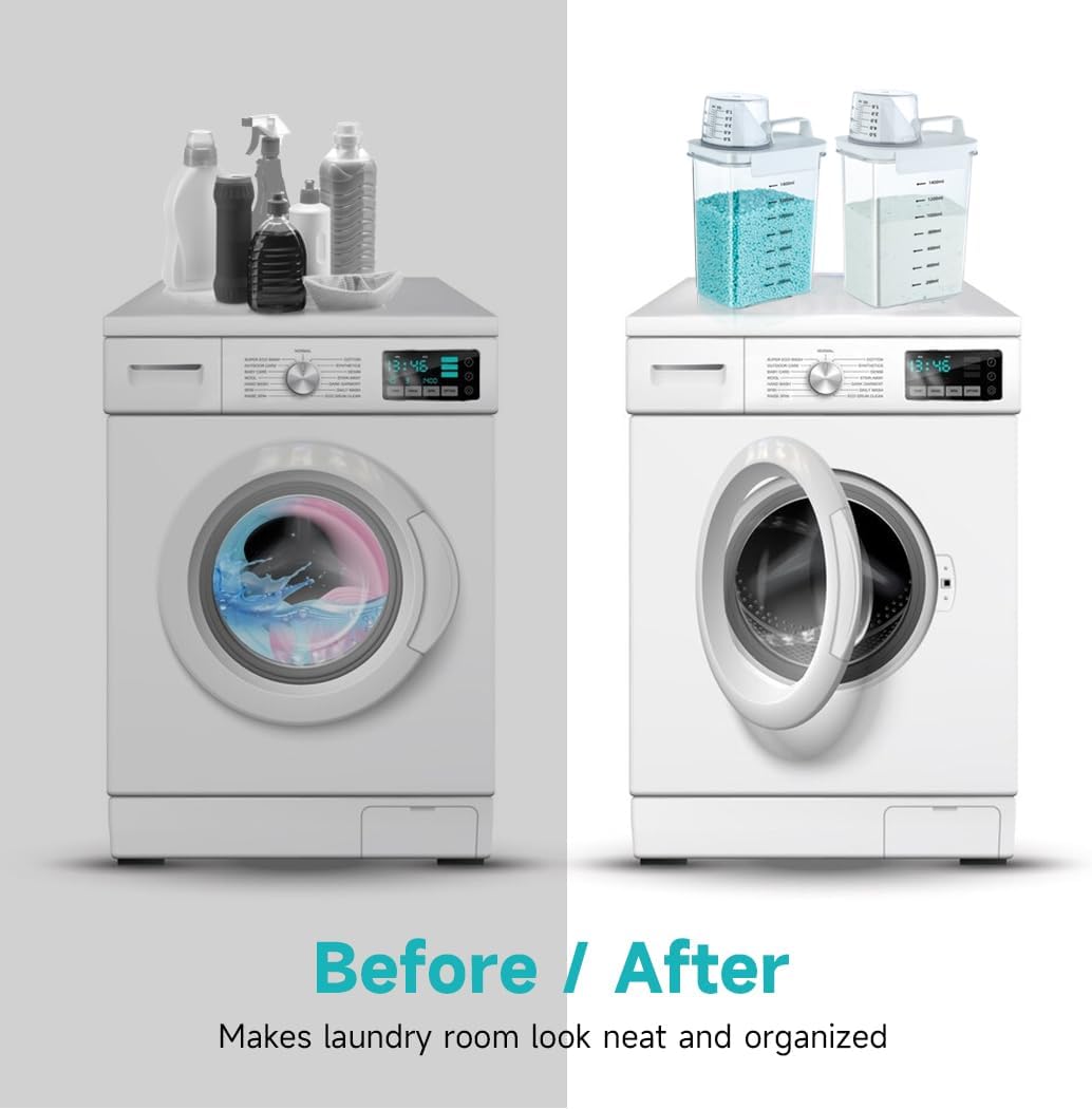 Tokokimo 2 Packs Laundry Powder Container, Laundry Detergent Dispenser with Lids, Laundry Scent Booster Beads Dispenser for Washing Powder, Soda Powder, Grain