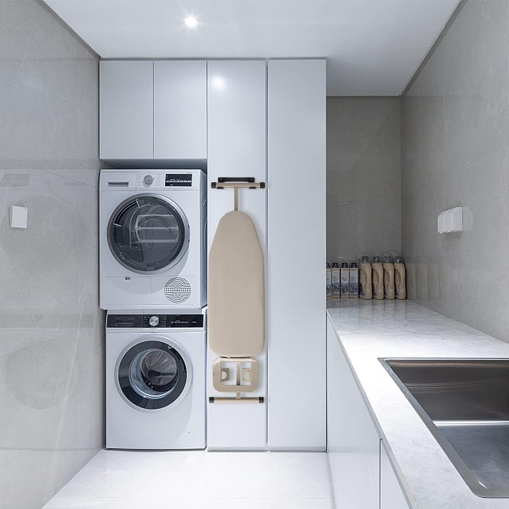 Ironing Board Hanger Wall Mount Ironing Board Holder Organizer Wall Rack for Laundry Rooms Storage Rack Hanging Shelf Hanger (Black with EVA pad)