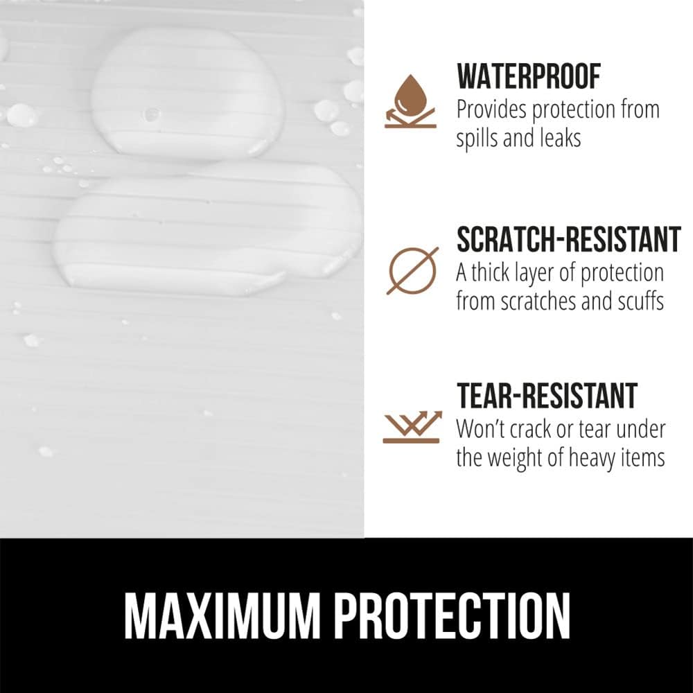 GORILLA GRIP DuraGuard Shelf Liner, Non-Adhesive Cabinet Liners for Kitchen Drawers, Shelves, Refrigerator, Pantry Storage, Bathroom Closet, Durable Waterproof BPA Free Ribbed Plastic, 12x20 White