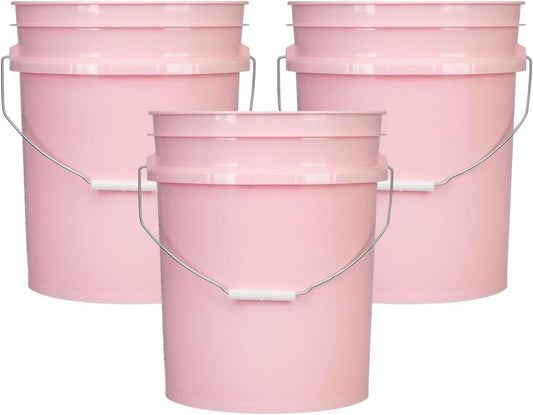 House Naturals 5 Gallon Premium HPDE Plastic Bucket - Made in USA Food Grade Storage Container, BPA Free All Purpose Pail (3, Pink)