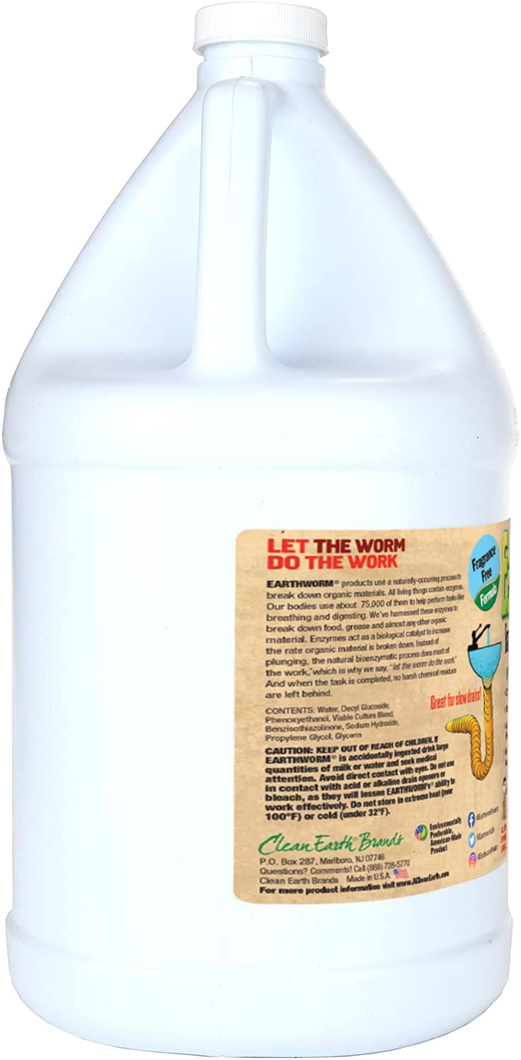 Earthworm Fragrance Free Drain Cleaner - Drain Opener - Natural Enzymes, Environmentally Responsible, Safer for Pets and Kids - 1 Gallon