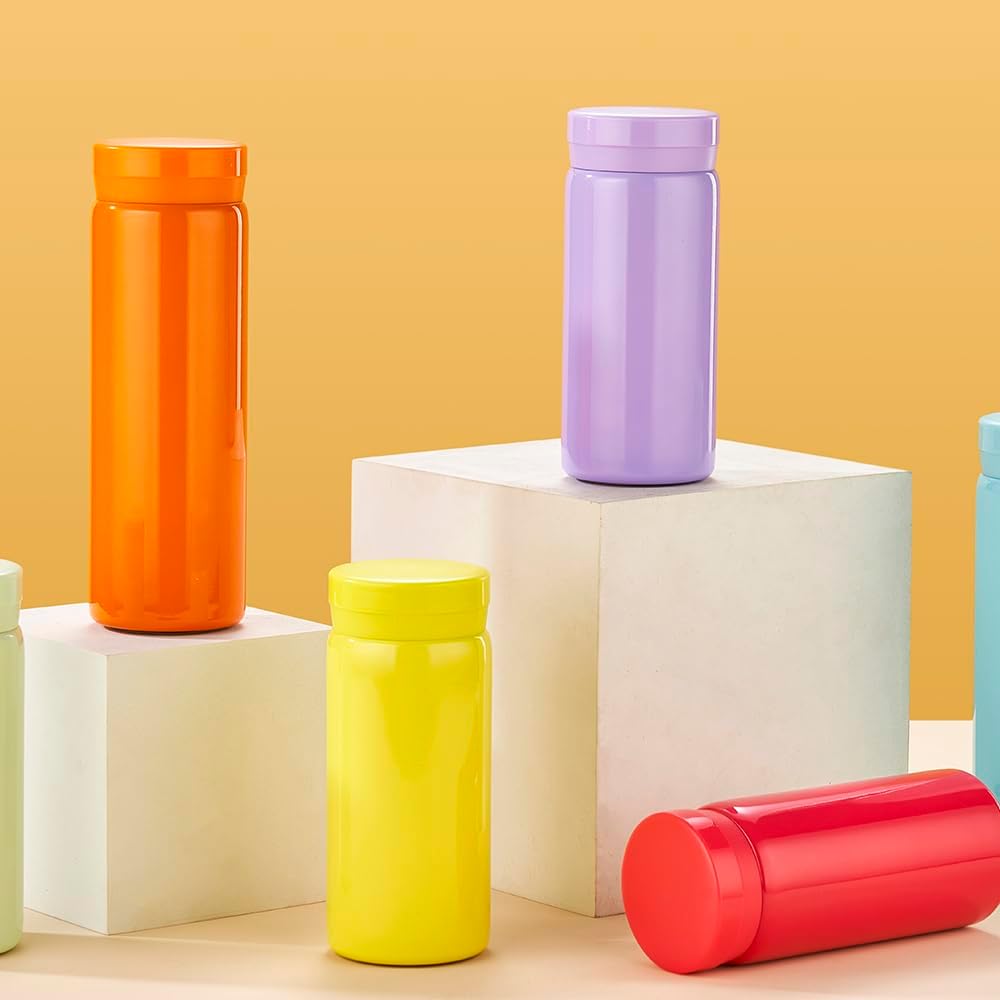 Mini Thermos Cute Water Bottle - 7 oz Tiny Insulated Vacuum 18/10 Stainless Steel Small Flask - Leak Proof & Spill Proof & Keeps Cold and Hot for Drink, Coffee, Tea - Yellow