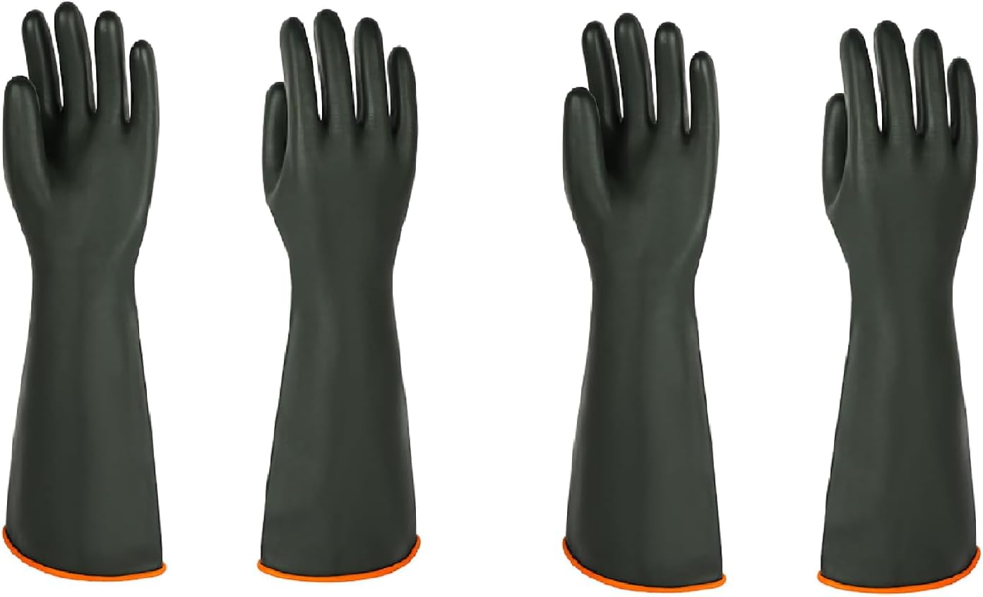 North Tower Heavy-Duty Latex Chemical Resistant Gloves - Reusable Long Rubber Dishwashing Gloves with Forearm Protection for Men - Waterproof, Industrial Safety Gear,18“，2 Pair