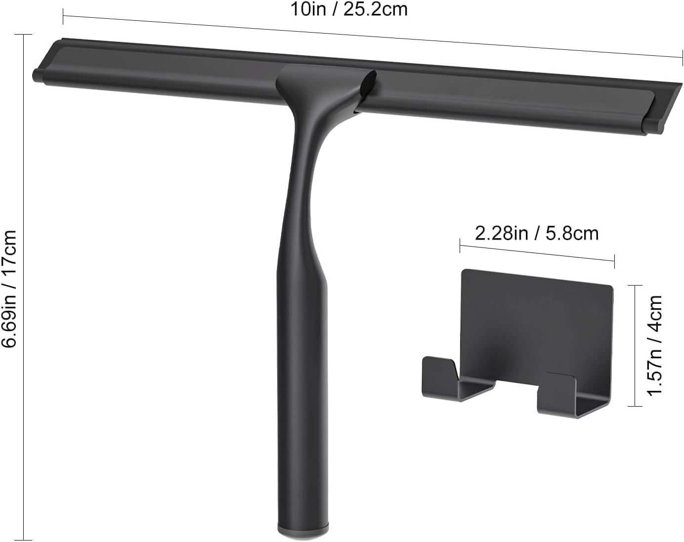 Stainless Steel Shower Squeegee for Glass Doors, Multi-Purpose Squeegee for Shower Glass, Bathroom and Car Windows, Squeegee with Adhesive Hook-10”, Black