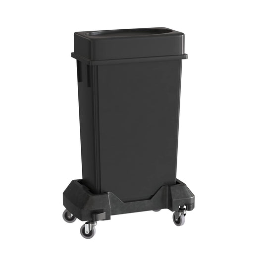 23 Gallon Black Slim Jim Trash Can with Drop Shot Lid and Dolly