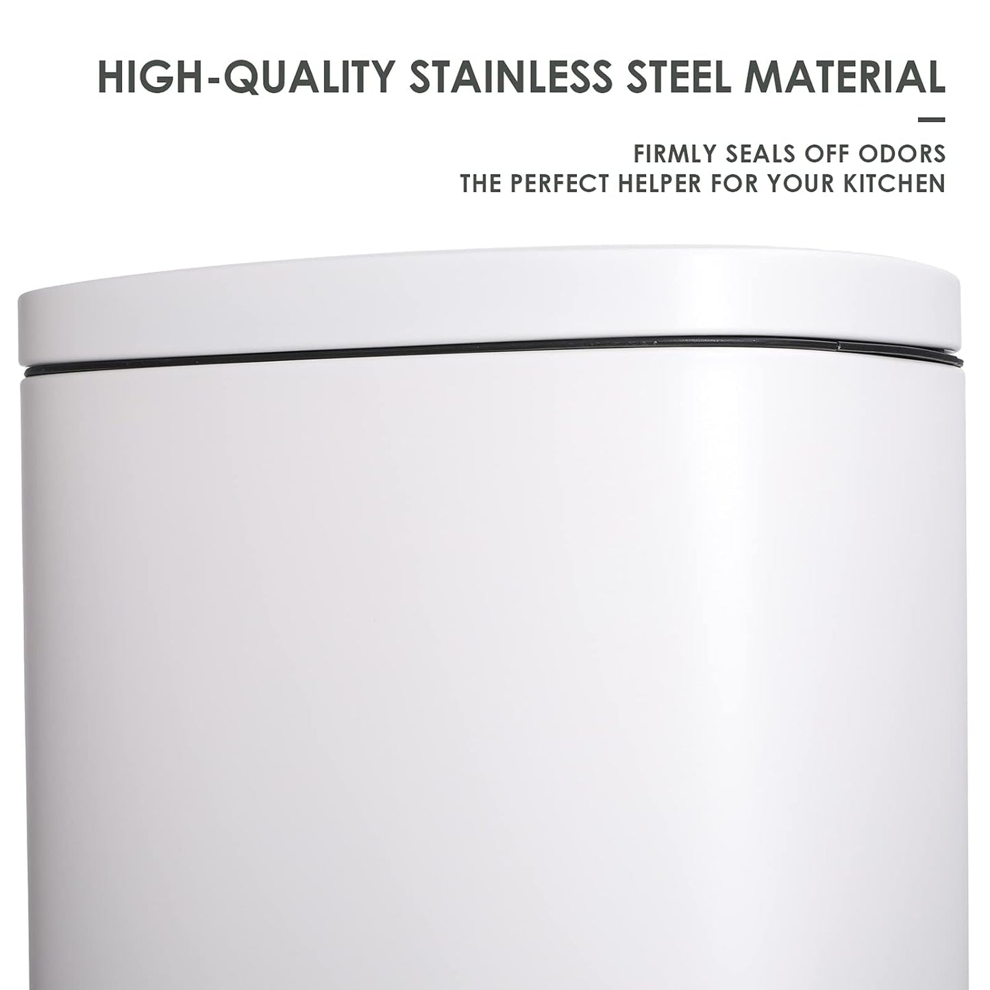 AthLike Trash Can, Stainless Steel Kitchen Garbage Can, Step Waste Bin with Hinged Lid and Removable Inner Bucket, Soft-Close, Dustbin for Bathroom Bedroom Living Room Home (White, 13.2 Gal)