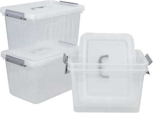 4-Pack Clear Plastic Storage Latch Box with Lids, 10 L