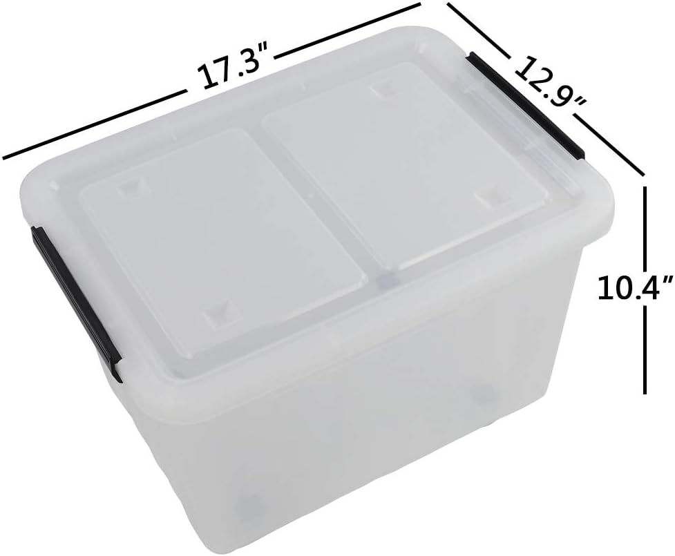 30 L Clear Plastic Storage Box with Wheels, 4-Pack Clear Plastic Storage Latch Bin