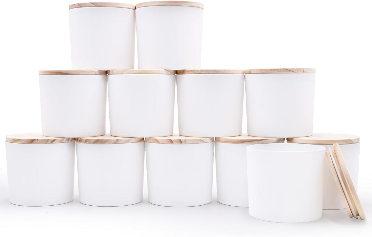 12 OZ Thick Candle Jars for Making Candles 12 Pcs, Empty Jars with Wood Lids for Spice Jars, Sample Container, Matte White