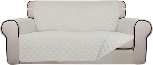 PureFit Reversible Quilted Sofa Cover, Water Resistant Slipcover Furniture Protector, Washable Couch Cover with Non Slip and Elastic Straps for Kids, Dogs, Pets (Oversized Loveseat, Ivory/Ivory)