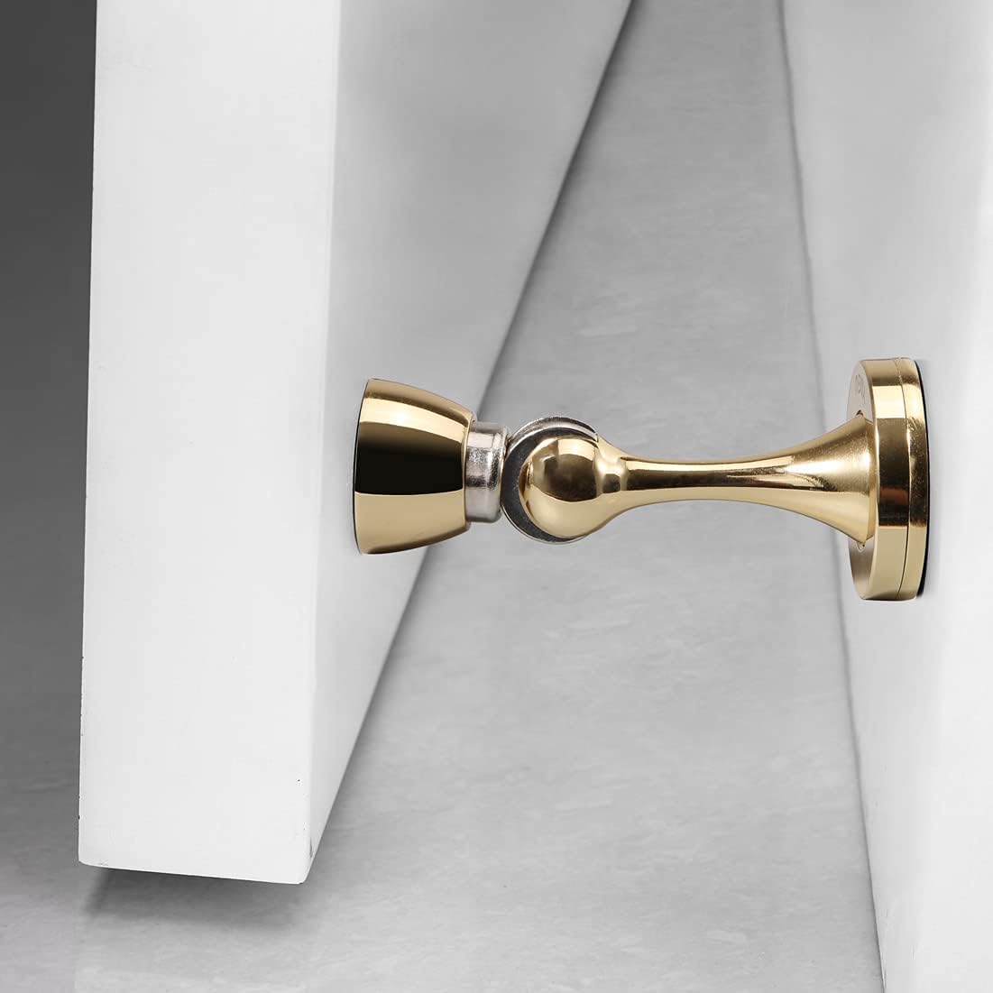 YAGU 2 Pack Magnetic Door Stoppers Holder, Zinc Alloy Bright Gold Door Stops Catch Wall Floor Mounted, Magnet Metal Soft-Catch