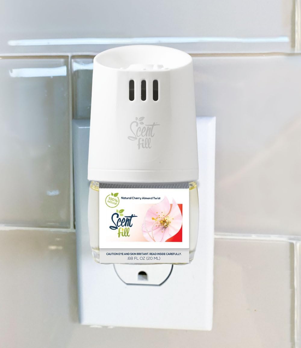 Scent Fill 100% Natural Cherry Almond Twist Plug in Air Freshener, Scented Oil Refills, 3 Refills
