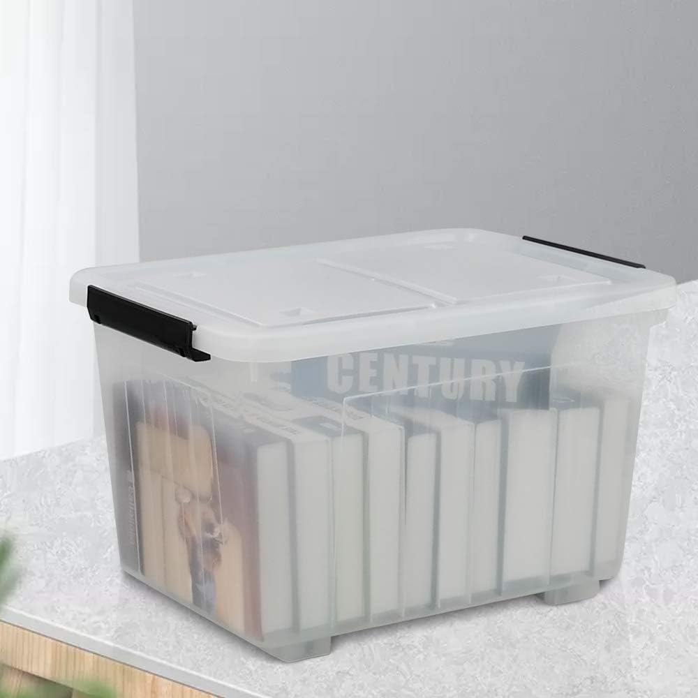 30 L Clear Plastic Storage Box with Wheels, 4-Pack Clear Plastic Storage Latch Bin