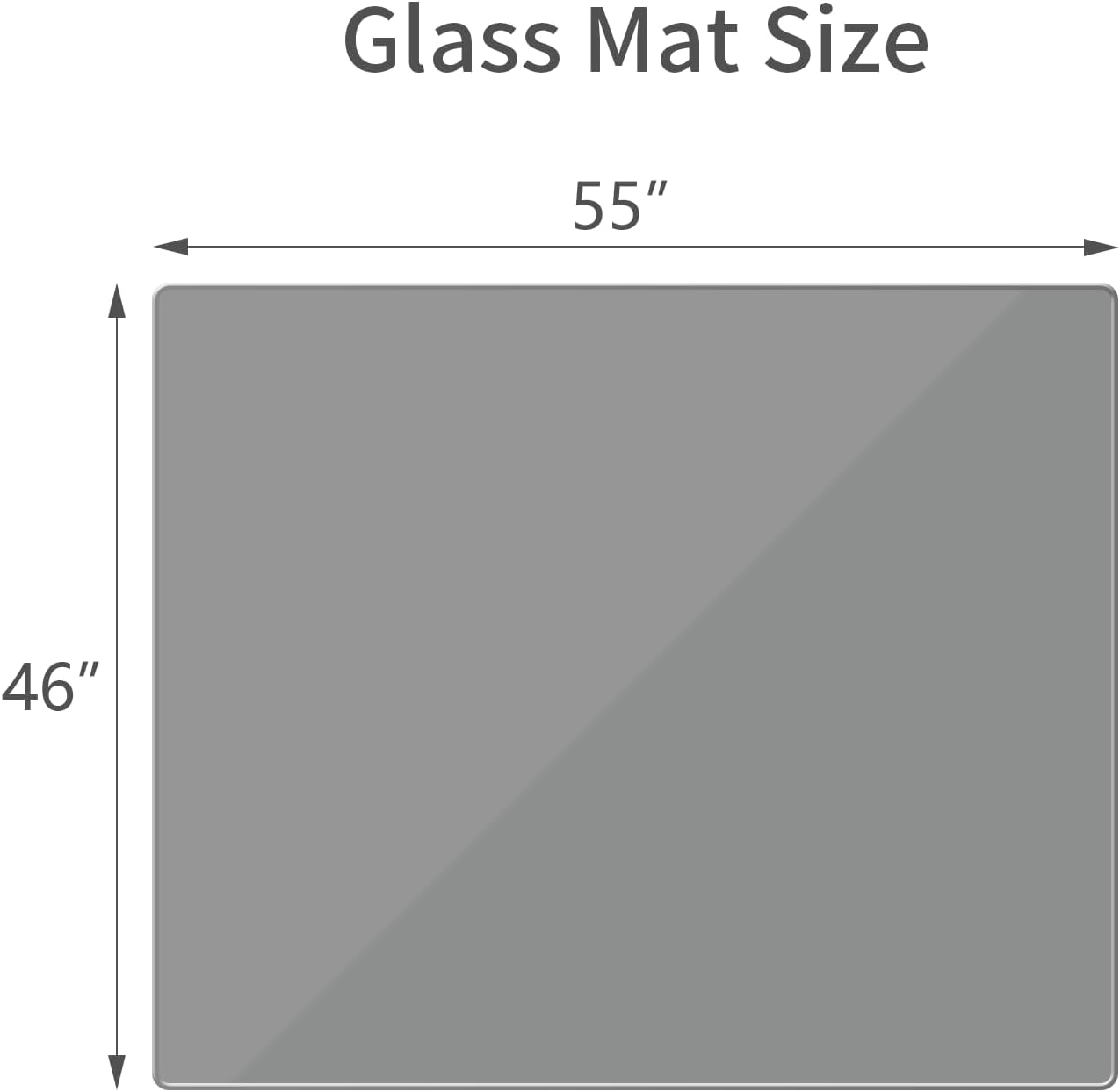 [Tempered Glass] 46" x 55" Glass Chair Mat, Heavy Duty Hard Tempered Glass Mat with Round Corner and Polished Edge, Transparent Glass Office Chair Mat for Office and Home Hard Floor or Carpeted, Grey