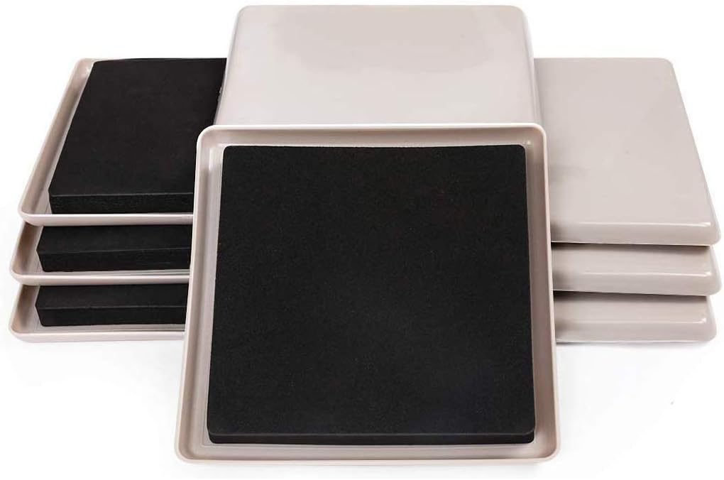 Ezprotekt 8 Pack Reusable Large Furniture Movers Sliders for Carpet, 5" Square Furniture Moving Pads, Carpet Sliders for Heavy Sofa Bed Couch Fridge, Furniture Glides Easily and Quickly (Beige)