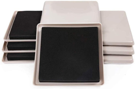 Ezprotekt 8 Pack Reusable Large Furniture Movers Sliders for Carpet, 5" Square Furniture Moving Pads, Carpet Sliders for Heavy Sofa Bed Couch Fridge, Furniture Glides Easily and Quickly (Beige)