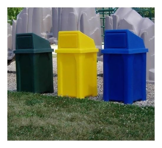 32 Gallon Square 100% Recycled Plastic Heavy Duty Outdoor Trash Can with Push Lid - Great for Schools and Businesses - Yellow