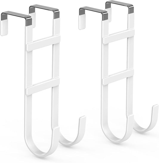 FYY Over The Door Hooks - 2 Pack Heavy Duty Dual-Hook Organizer Hanger with Non-Slip Rubber for Towels, Clothes, Hats & Bags Use in Bathroom, Bedroom, Kitchen - Fits Interior Doors Up to 1.6" White
