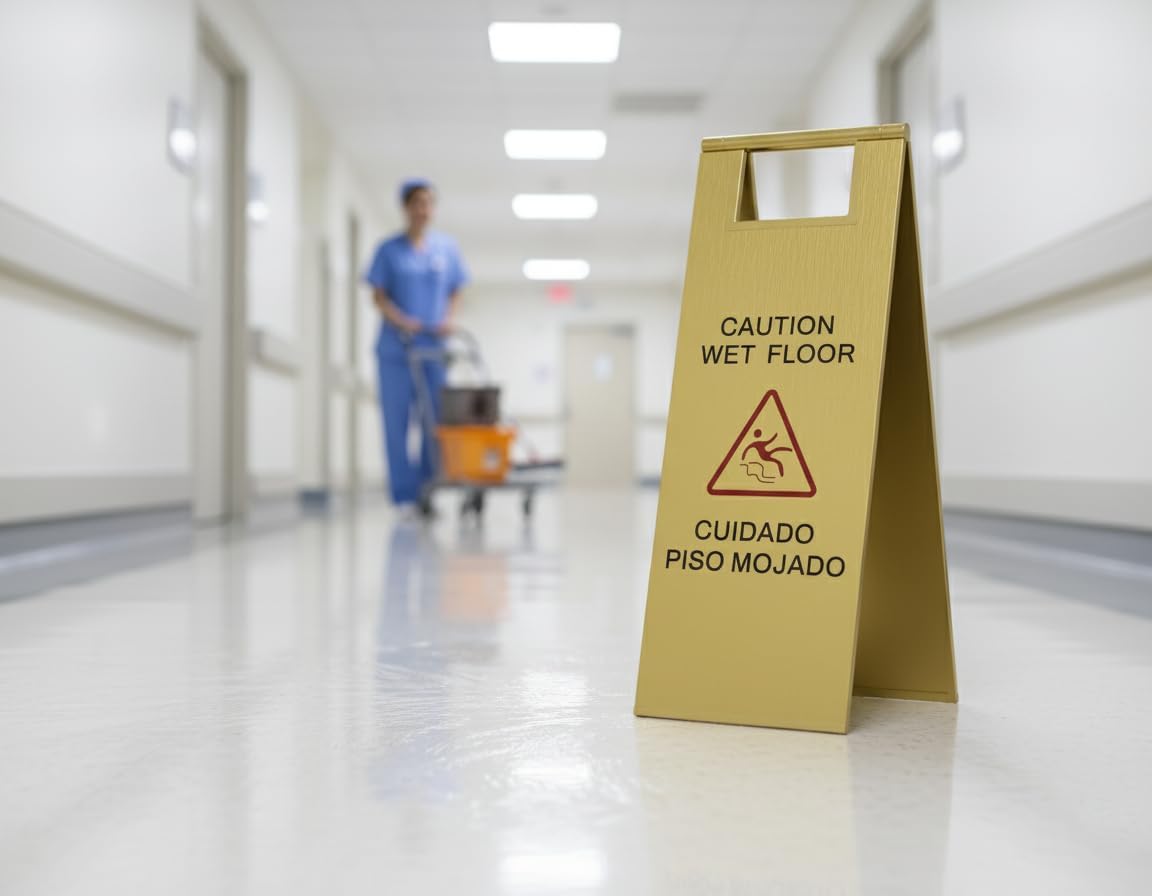 2 Pcs Wet Floor Sign, 24 Inch Gold Stainless Steel Caution Wet Floor Sign Double Sided Foldable Bilingual Commercial Safety Warning for Hotel Market Restroom Restaurant Office