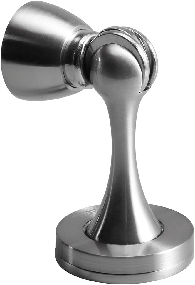 YAGU 1 Pack Silver Magnetic Door Stoppers Catch, Zinc Alloy Brushed Nickel Door Stops Holder Wall Floor Mounted, Magnet Metal Soft-Catch