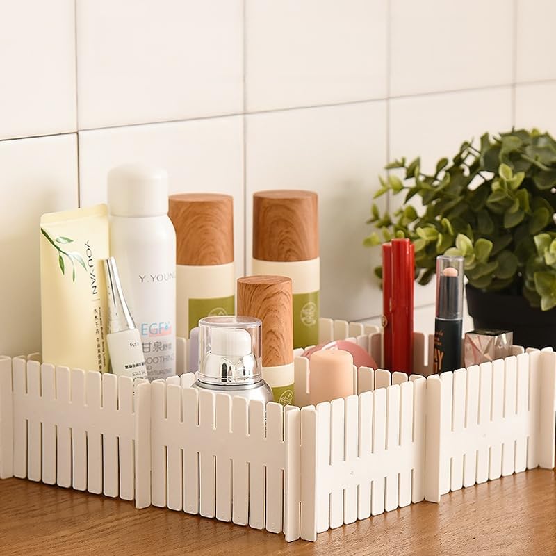 Adjustable Drawer Divider Kit – 8 Pack (White + Blue) – DIY Expandable Drawer Organizer for Dresser, Kitchen, Bathroom