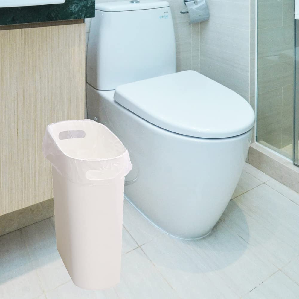 Small Trash Can Plastic Bathroom Wastebasket 3.2 Gallon Slim Garbage Container Bin with Handle for Home Kitchen Bathroom Bedroom Office, 2 Pack (White)