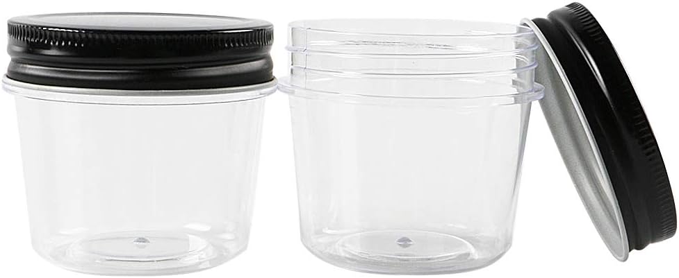 Novelinks 4 oz Clear Plastic Jars with Black Lids – Small Round Reusable Containers for Food, Spices, Crafts, Travel – BPA-Free Storage Jars for Kitchen & Household Organization, 20 Pack