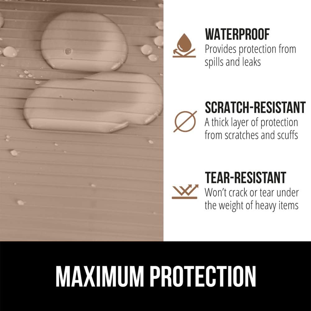 GORILLA GRIP DuraGuard Shelf Liner, Non-Adhesive Cabinet Liners for Kitchen Drawers, Shelves, Refrigerator, Pantry Storage, Bathroom Closet, Durable Waterproof BPA Free Ribbed Plastic, 20x10 Beige