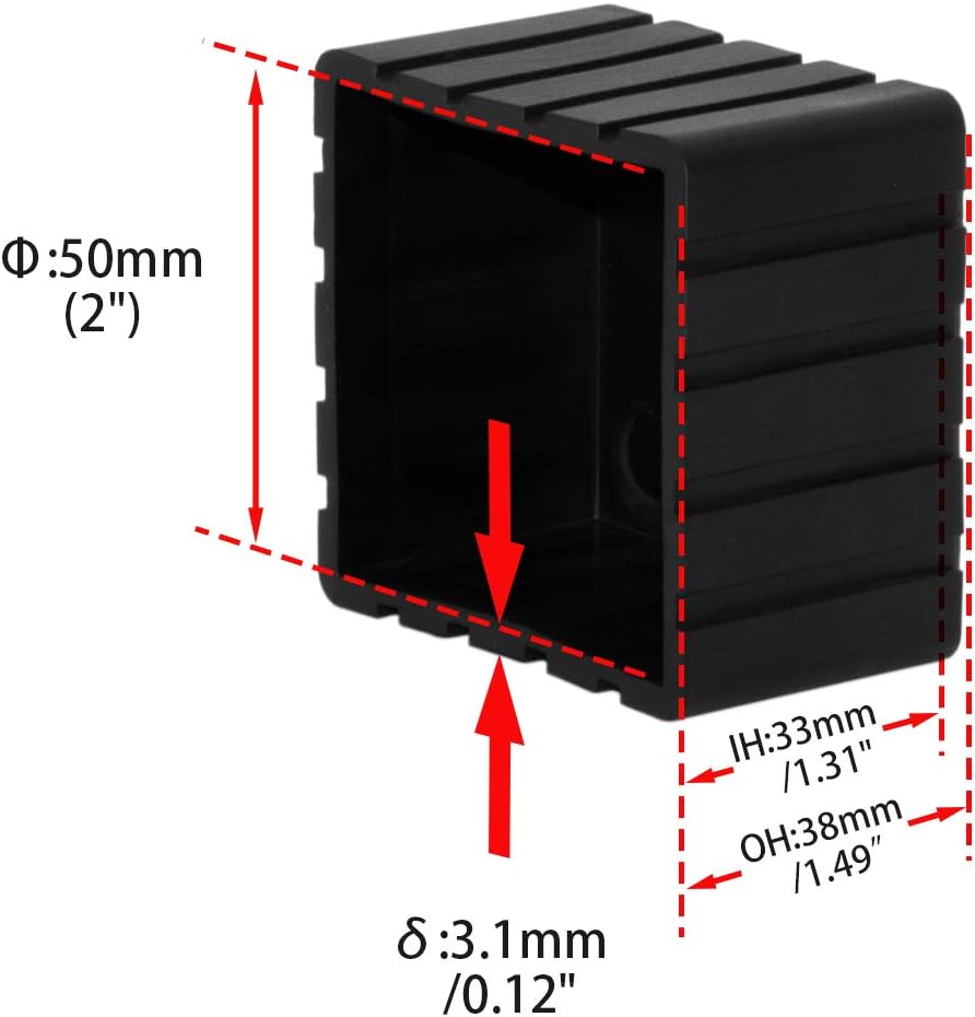 Flyshop Anti-Skid Non-Marking Synthetic Rubber Patio Chair Table Leg Caps Square Furniture Covers 20pcs, Black, 50 mm x 50 mm, 2" x 2"