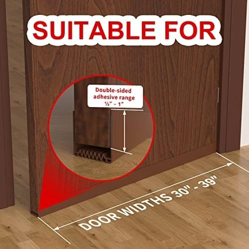 Door Draft Stopper, 39” Length Cuttable Weather Stripping Door Seal, Strong Adhesive Door Sweep for Exterior and Interior Doors (2, Brown)