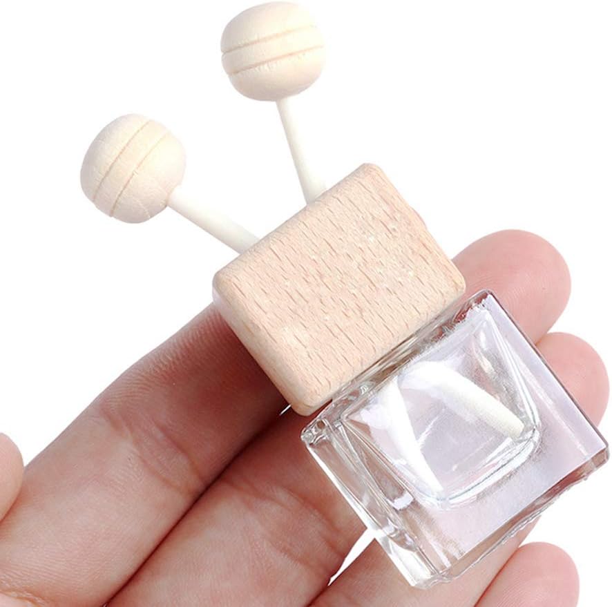 20 Pack,8ml Clear Glass Car Air Freshener Perfume Clip Diffuser,Empty Essential Oil Perfume Vials Diffuser Vent Outlet,Thick Glass Ornament with Wooden Caps,Free Funnel,Dropper