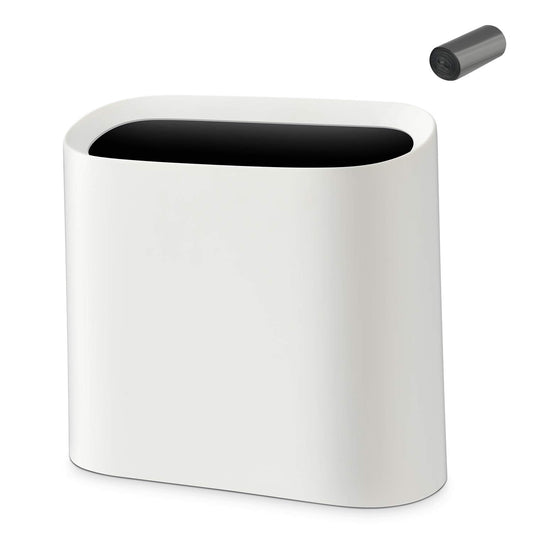 SUBEKYU 2.3 Gal Trash Can for Bathroom,Small Office Garbage Can for Kitchen,Slim Rectangular Waste Bin,Plastic,White