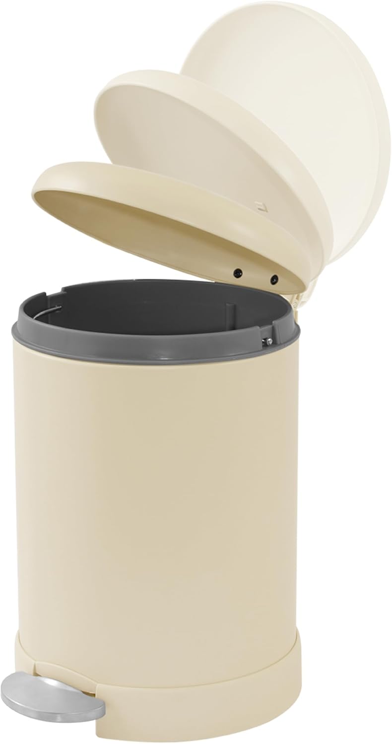 Glad Small Trash Can, 1.2 Gallon | Round Stainless Steel Garbage Bin with Soft Close Lid & Step Foot Pedal | Metal Waste Basket with Removable Inner Bucket, Almond