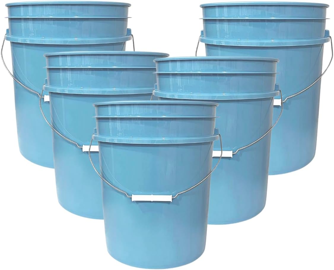 House Naturals 5 Gallon Premium HPDE Plastic Bucket Without The lid - Made in USA Food Grade Container, BPA Free All Purpose Pail (5, Light Blue)