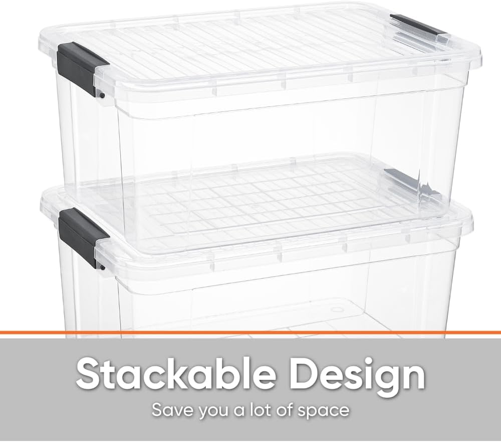 Superio Storage Bins with Lids, Clear Plastic Containers for Organizing, Stackable Totes, BPA Free, Odor Free, Organizer Boxes for Home, and Dorm (4 Pack, 36 Qt)